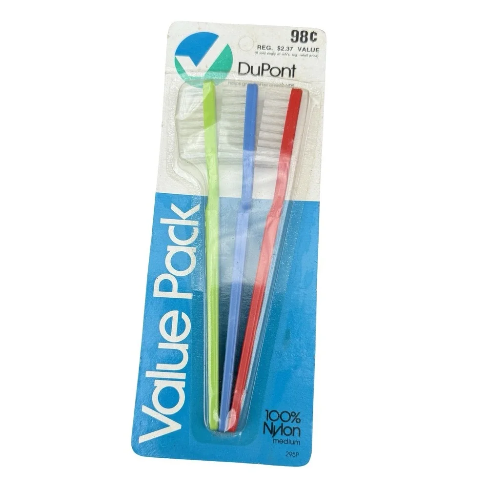 Vintage DuPont Toothbrushes Value Pack 295P Medium New Nylon Made in USA Dental